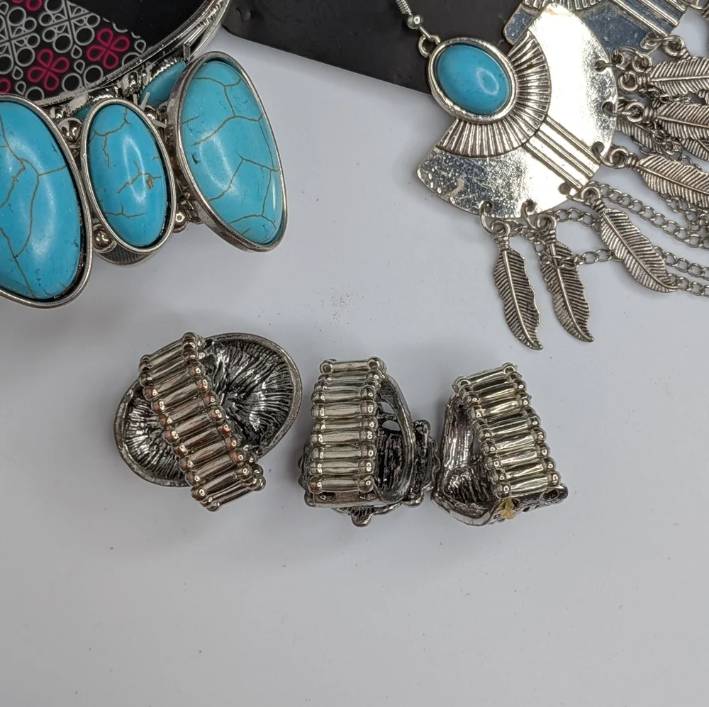 Paparazzi Jewelry Lot Turquoise Statement Necklaces Earrings Rings Western Boho - Picture 7 of 7